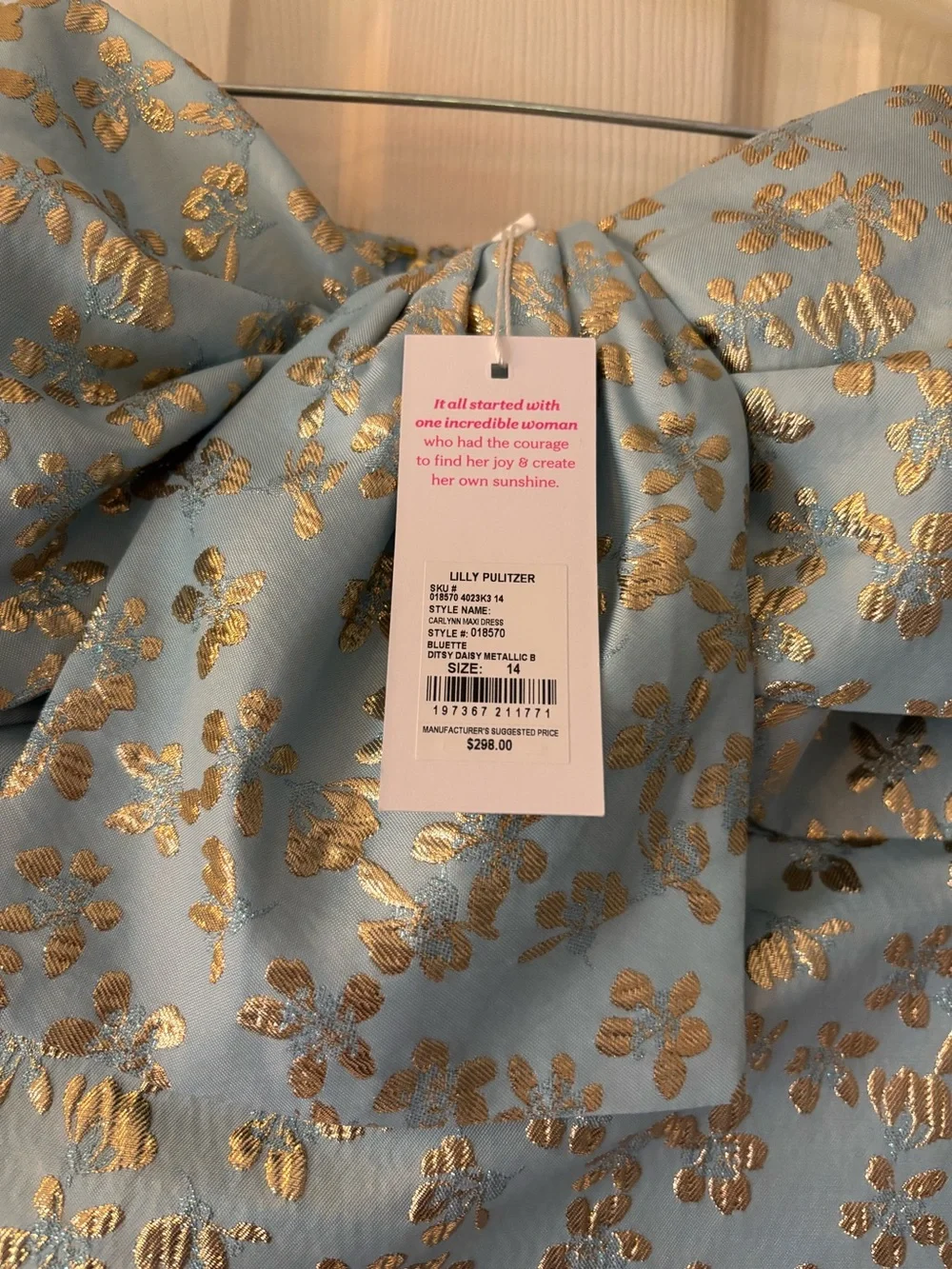 Lilly Pulitzer Strapless Light Blue and Gold Jacquard Gown - Picture 5 of 5
